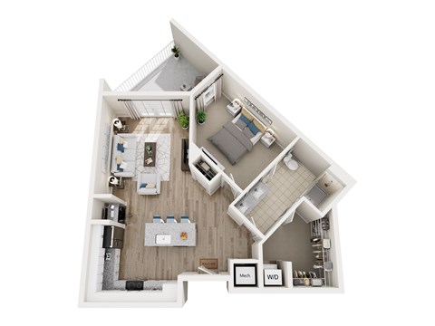 Floor plan for 1 bed, 1 bath, 785 sqft